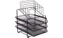 Mesh Desk Organizer and Storage Office Organizer with 3 Sliding Letter Trays and 5 Vertical File Holders File Rack for Binders Folders Clipboards. Steel Mesh Letter Trays for Desk Organization - BUEI3AWLV