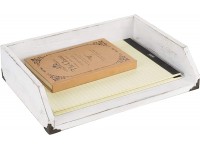 MyGift Desk Document Tray Vintage White Wood Office Supply Holder with Antique Corner Accents Desktop Paper File Folder Organizer Box - BHLAP1O9U