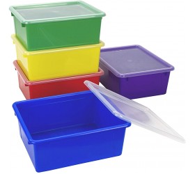Storex Letter Size Deep Storage Tray – Organizer Bin with Non-Snap Lid for Classroom Office and Home Assorted Colors 5-Pack 62542A05C - BWZ1S4AUX