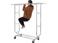 HOKEEPER 600 lbs Commercial Clothing Garment Rack with Shelves Clothing Racks on Wheels Rolling Closet Clothes Rack Heavy Duty Portable Collapsible Adjustable Chrome Finish - BOIFHHUR8