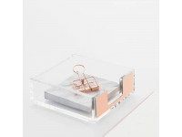 Clear Acrylic Rose Gold Self Stick Memo Pad Holder 5mm Super Thick Notes Cards Cube Dispenser Case 3.5x3.3 Inch for Office Home School Elegant Desk Accessory - BFSVYHBM9
