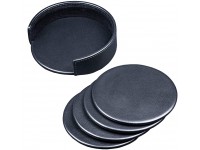 Dacasso Black Leather 4-Round Coaster Set - BAKRTAWVY