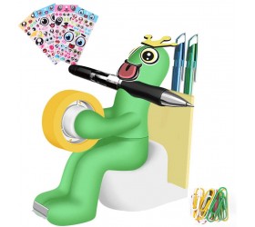 Multi-Divided Office Stationery Includes Tape Dispenser Memo Pad Holder Paperclips Sticky Notes Pen Holder Emojis Stickers Multi-Functional Desk Accessories Gift for Students and Office green - BZALSADEW