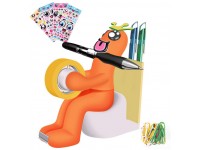 Multi-Functional Desk Stationary Supply with Tape Dispenser Paper Clips Sticky Notes Quirky Desk Tidy Includes Memo Pad Holder and Pen Holder DIY Emojis Stickers for Free Gift Orange - B7XPPN42D