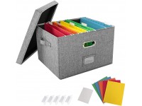 JSungo File Organizer Box Office Document Storage with 5 Hanging Filing Folders Collapsible Linen Storage Box with Lids Home Portable Storage with Handle Letter Size Legal Folder Grey - BIQK0WJQI