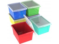 Storex 4 Gallon Storage Bin with Lid – Plastic Classroom Organizer for Books and Supplies Assorted Colors 6-Pack 61406U06C - BTAXHNU9T