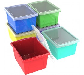 Storex 4 Gallon Storage Bin with Lid – Plastic Classroom Organizer for Books and Supplies Assorted Colors 6-Pack 61406U06C - BTAXHNU9T