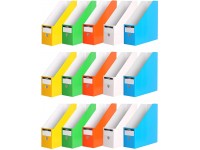 Foldable Desk File Holder Organizer Sturdy Cardboard Magazine Storage Box Document Rack with Blank Label Stickers for Home School Office 15 Multicolor - B9F4L77BG