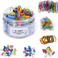 shuwen Binder Clips Paper Clips 240 pcs Assorted Sizes Office Clips Set Including 150 Paper Clips +50 Colorful Rubber Bands +40 Binders,Various Sizes for Office School Home - BLM23IVLF